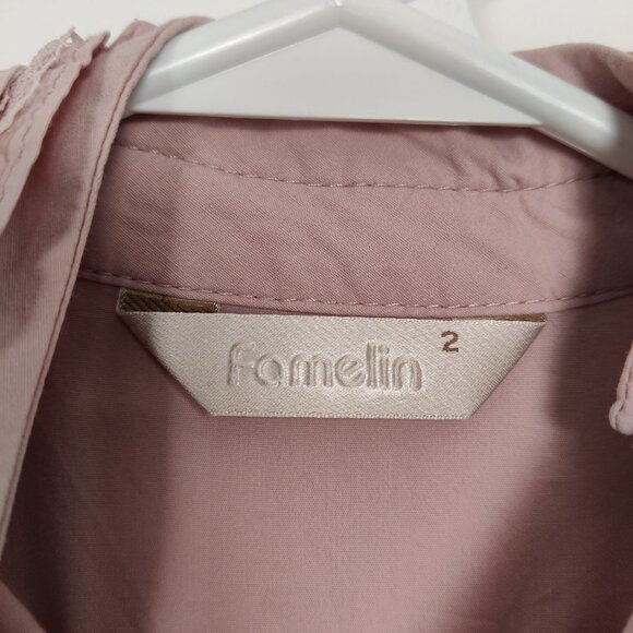 Famelin Women's Blouse Size 2 Pink Pearl Lace Mock Neck Business Casual Elegant - Picture 2 of 11